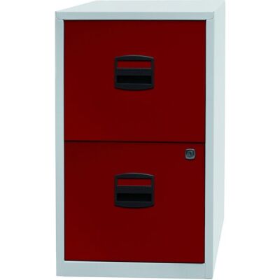 Hängeregistraturschrank PFA, 2 HR-Schubladen, Farbe Korpus lichtgrau, Fronten kardinalrot, abschließbar, Maße (HxBxT): 672 x 413 x 400 mm