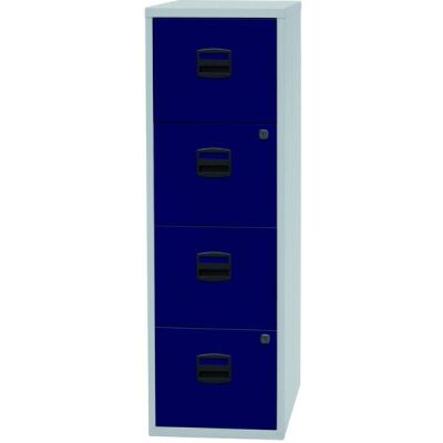 Hängeregistraturschrank PFA, 4 HR-Schubladen, Farbe Korpus lichtgrau, Fronten oxfordblau, abschließbar, Maße (HxBxT): 1.321 x 413 x 400 mm