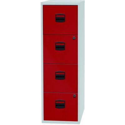 Hängeregistraturschrank PFA, 4 HR-Schubladen, Farbe Korpus lichtgrau, Fronten kardinalrot, abschließbar, Maße (HxBxT): 1.321 x 413 x 400 mm