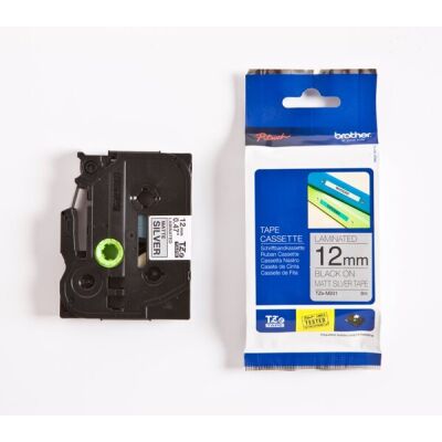 Schriftbandkassette TZEM931 laminiert, schwarz auf silbermetallic, 12 mm breit / 8 m lang