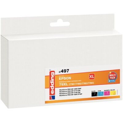 edding Tinte 497 XL, Multipack, ersetzt Epson T79XL (T7901/02/03/04) Inhalt: 1x 45,5 ml + 3x 19,5 ml