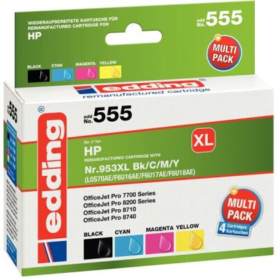 edding Tinte 555 XL, Multipack, ersetzt HP 953XL (3HZ52AE) Multipack, Inhalt: 1x 53 ml + 3x 26 ml