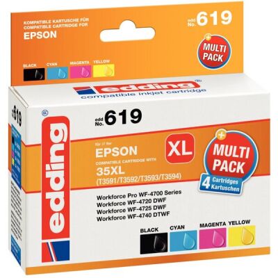edding Tinte 619 XL, Multipack, ersetzt Epson T35XL (T3591/92/93/94), Inhalt: 1x 50 ml + 3x 25,4 ml