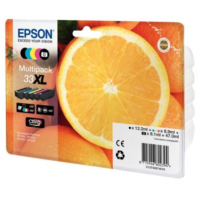 Tintenpatrone Multipack T3357 (33XL), für Expression Premium XP-530 / XP-630 / XP-635 / XP-830, je 1 x schwarz, cyan, magenta, gelb, photo schwarz, Inhalt: 47 ml, 5 x ca. 400 Seiten