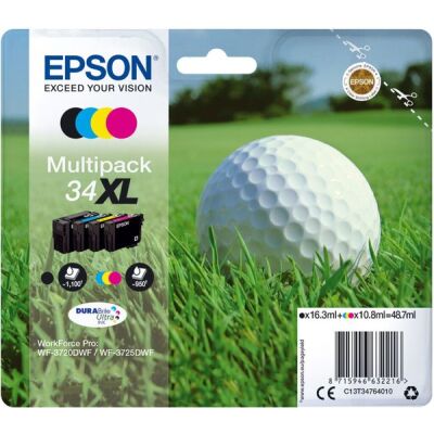 Tintenpatronen Multipack T3476 XL, für WorkForce Pro WF-37210DWF, WF-3725DWF, 1 x 16,3 ml schwarz für ca. 1100 Seiten, 3 x 10,8 ml cyan, magenta, yellow für ca. 950 Seiten