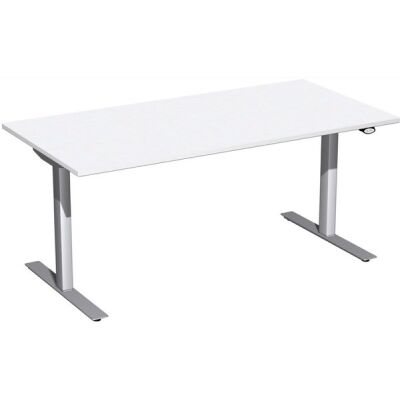 Schreibtisch Elektro Flex, rechteckig, höhenverstellbar, 1600 x 800 x 650-1250 mm, Farbe weiß / silber