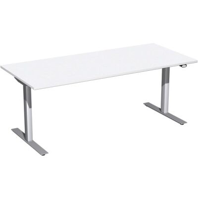 Schreibtisch Elektro Flex, rechteckig, höhenverstellbar, 1800 x 800 x 650-1250 mm, Farbe weiß / silber