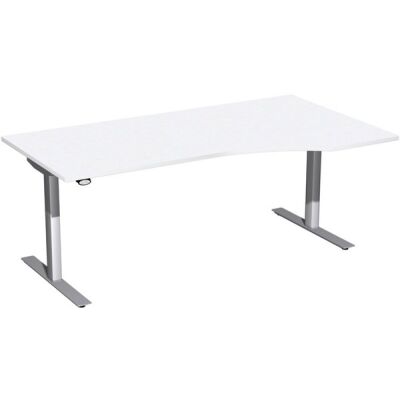 Schreibtisch Elektro Flex PC-Form, rechts, höhenverstellbar, 1.800 x 800 x 650-1250 mm, Farbe weiß / silber