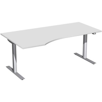 Schreibtisch Elektro Flex PC-Form, links, höhenverstellbar, 1.800 x 800 x 650-1250 mm, Farbe grau / silber