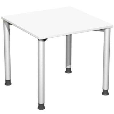 Schreibtisch B800xT800mm, weiß/weißalu, 4-Fuß Flex, höhenverstellbar: 680-800 mm.