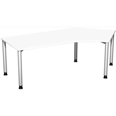 Schreibtisch 135° rechts, weiß/ weißalu, 4-Fuß Flex