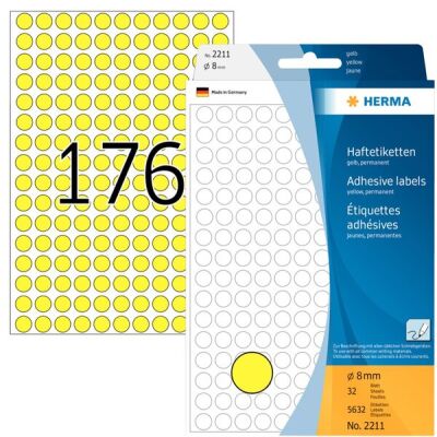 Markierungspunkte Ø 8 mm, gelb, 5.632 Etiketten, permanent haftend, für Handbeschriftung, Packung à 32 Blatt