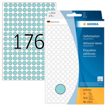 Markierungspunkte Ø 8 mm, blau, 5.632 Etiketten, permanent haftend, für Handbeschriftung, Packung à 32 Blatt