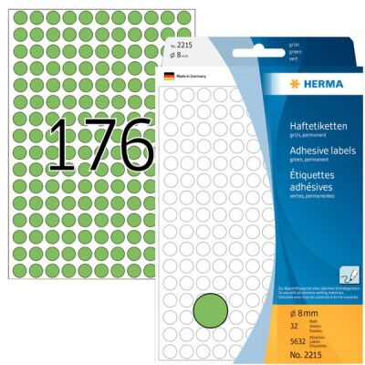 Markierungspunkte Ø 8 mm, grün, 5.632 Etiketten, permanent haftend, für Handbeschriftung, Packung à 32 Blatt