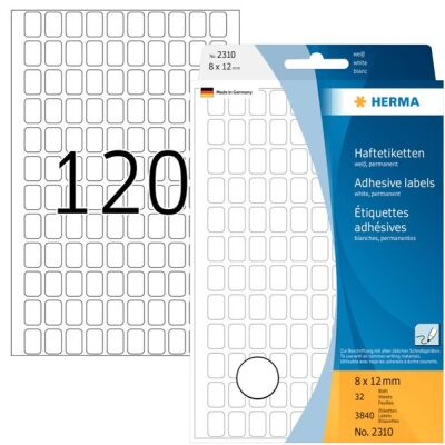 Vielzwecketiketten, 8 x 12 mm, 3.840 Etiketten, weiß, permanent haftend, für Handbeschriftung, Packung à 32 Blatt