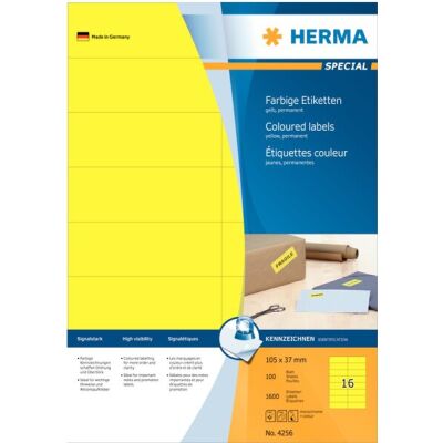 Farbige Etiketten 105 x 37 mm, 1.600 Etiketten, gelb, permanenthaftend, Packung à 100 Blatt