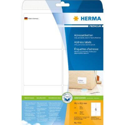 PREMIUM Etiketten 99,1 x 93,1 mm, 150 Etiketten , weiß, matt, permanent haftend, Blattformat: DIN A4, Packung à 25 Blatt