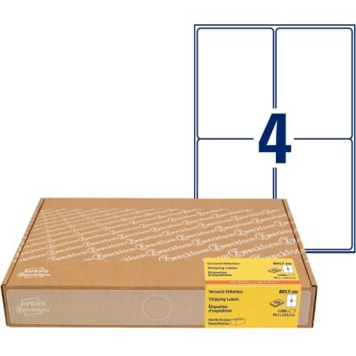 Versandetiketten, 99,1 x1 39 mm, weiß, Inkjet, Laser s/w, Farblaser, permanent, 1 Packung = 300 Blatt = 1.200 Etiketten