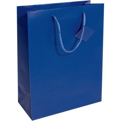 Geschenktaschen, Large, ultramarinblau, mit Mattlack und Geschenkeanhänger, 157 g/m², 260 x 330 x 120 mm