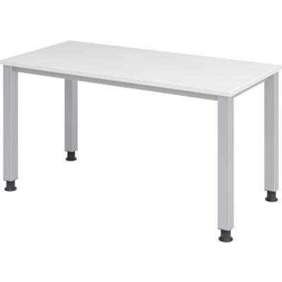 Schreibtisch 1400 x 670 mm, weiß/silber, 4-Fuß-Gestell, Rechteckform, Platte: 25 mm