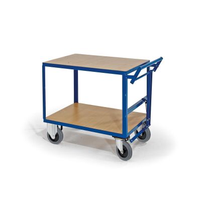 Rollcart 2 Etagen, schwerer Tischwagen/Totmannbremse T06-7527, Ladefläche 1000x700mm, Tragkraft 600 kg, blau